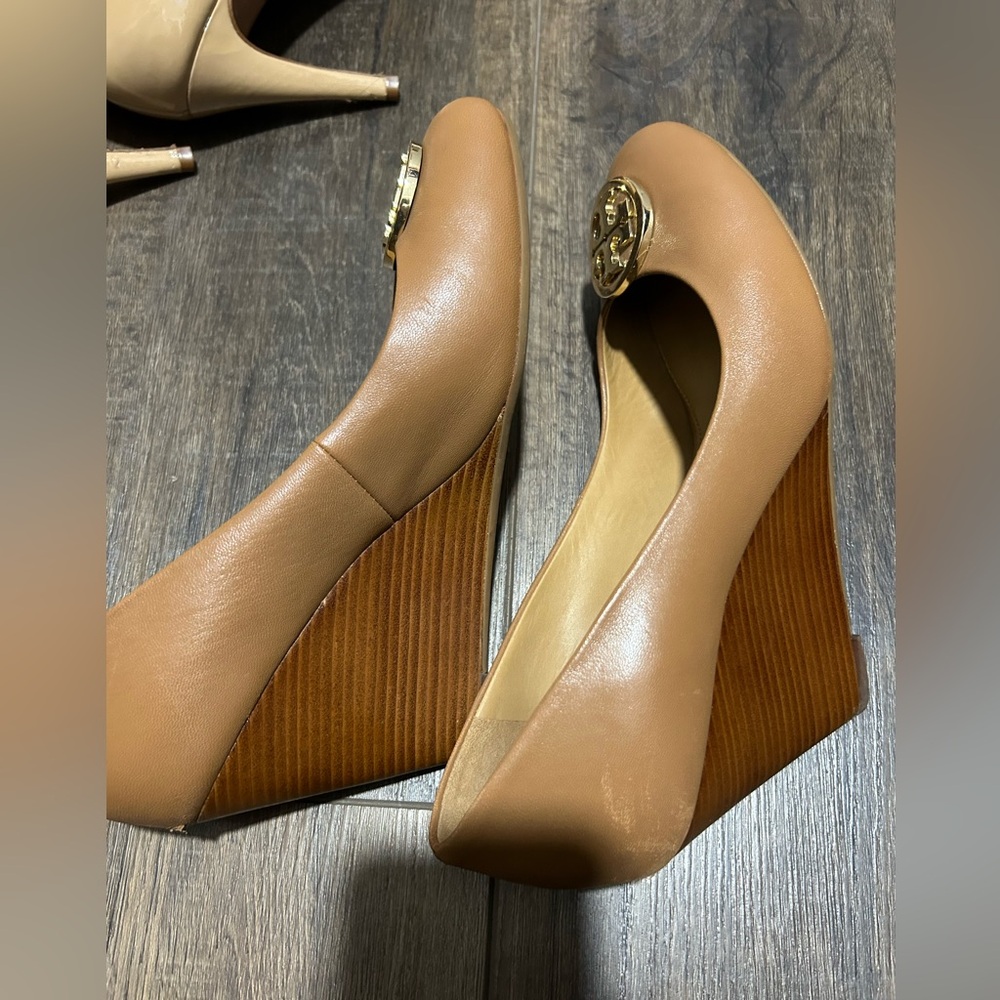 Tory burch leather brown wedges size 8